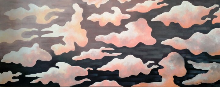 Malerei mit dem Titel "La course des nuages" von Jocelyne Deschamps-Kus, Original-Kunstwerk, Acryl
