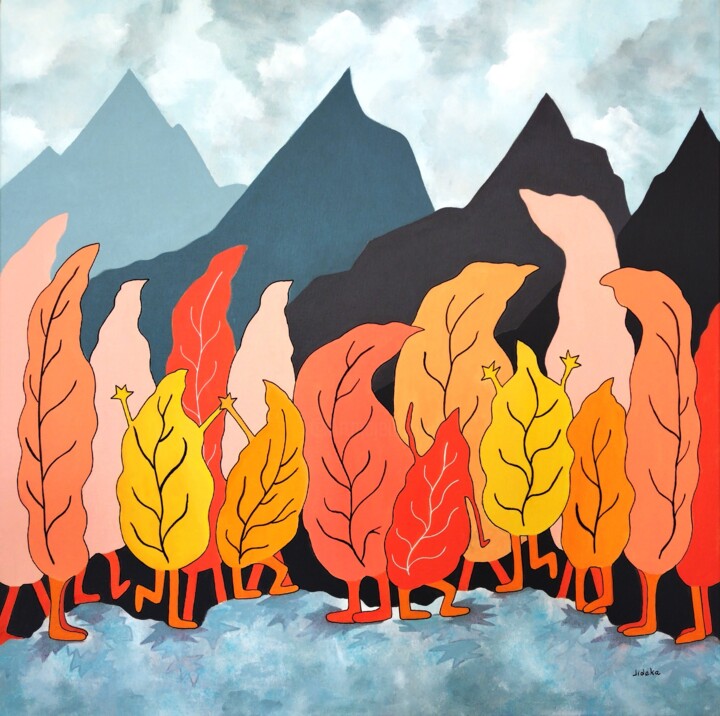 Malerei mit dem Titel "Randonnée en montag…" von Jocelyne Deschamps-Kus, Original-Kunstwerk, Acryl Auf Keilrahmen aus Holz m…