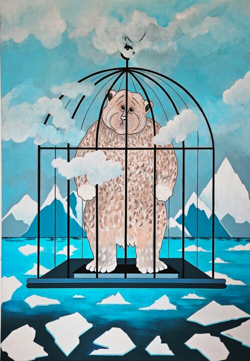 Pittura intitolato "Réchauffement clima…" da Jocelyne Deschamps-Kus, Opera d'arte originale, Acrilico