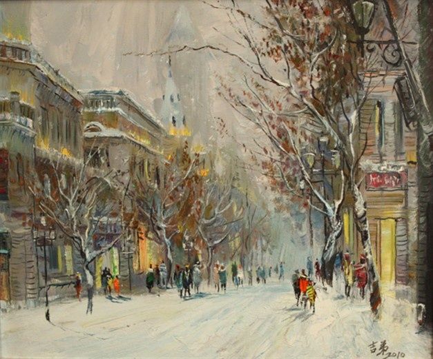 绘画 标题为“中央大街晨雪Morning snow…” 由Jidi Liu, 原创艺术品