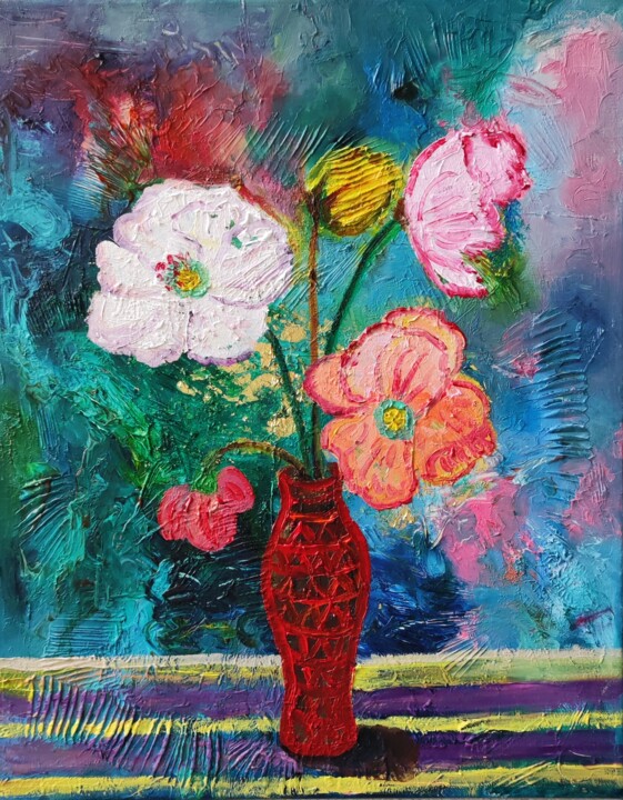 Malerei mit dem Titel "Flower Symphony" von Jie Song, Original-Kunstwerk, Öl