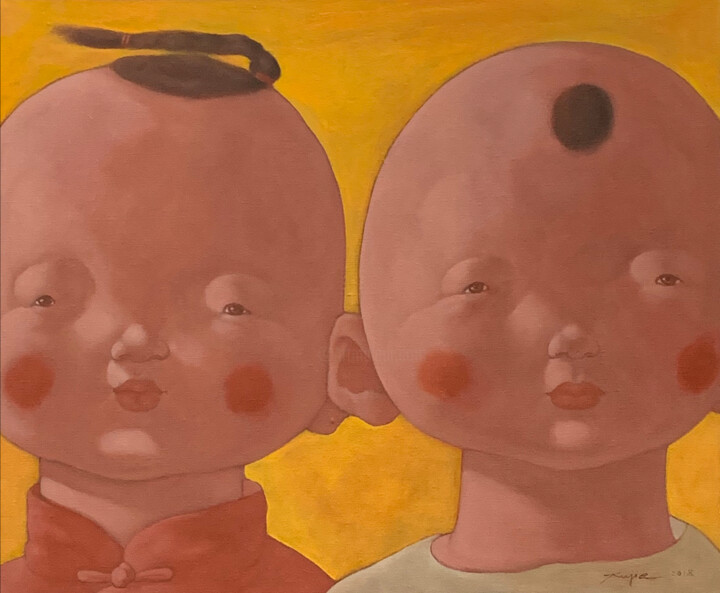 Painting titled "Children5" by Jie Xu, Original Artwork, Oil