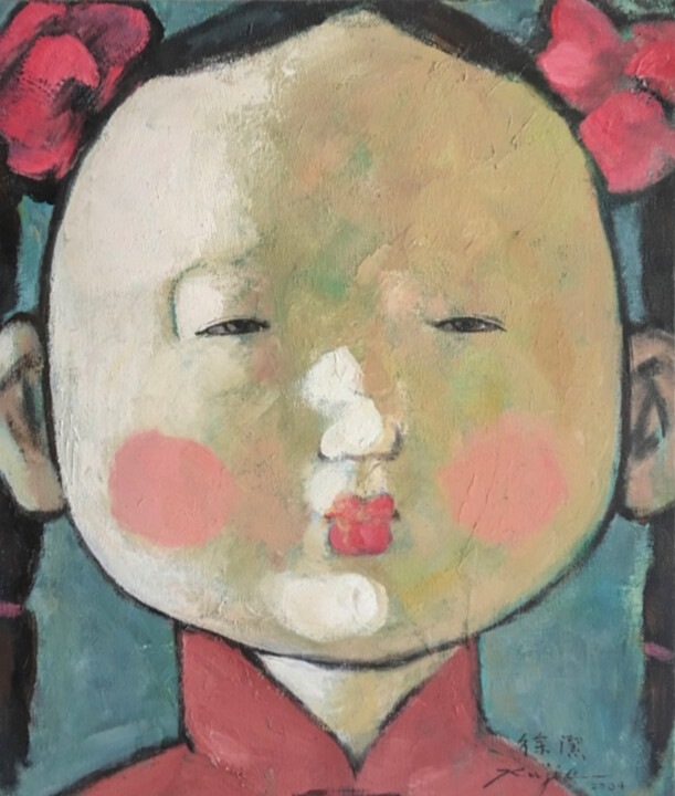 Painting titled "Children6" by Jie Xu, Original Artwork, Pigments