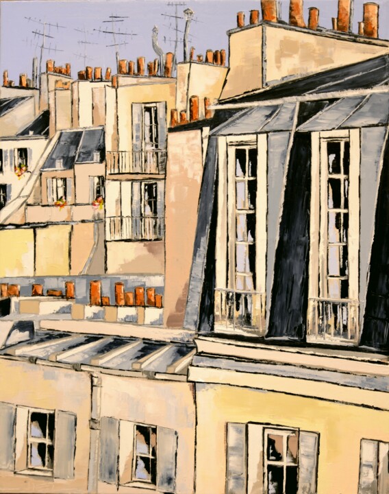 Painting titled "PARIS ROOFTOPS 92 X…" by Jiel, Original Artwork, Oil