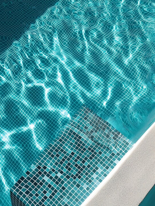 「Pool 10, 2024」というタイトルのデジタルアーツ Jil Andersによって, オリジナルのアートワーク, デジタル その他の剛性パネルにマウント