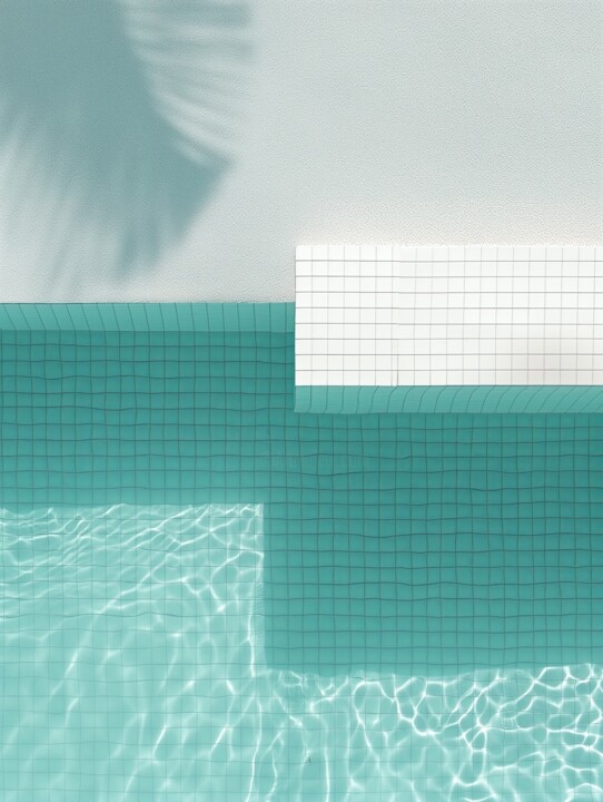 「Pool 52, 2024」というタイトルのデジタルアーツ Jil Andersによって, オリジナルのアートワーク, AI生成画像 その他の剛性パネルにマウント