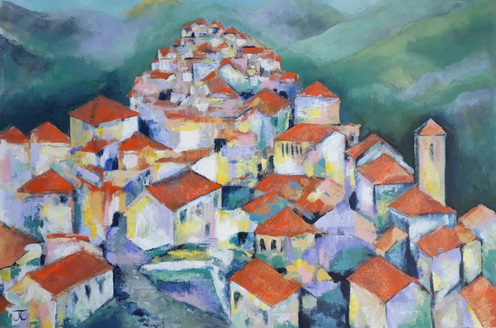 Painting titled "Pueblo Blanco, Sala…" by Jill Carrott, Original Artwork, Acrylic