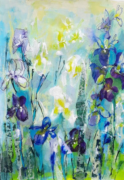 Painting titled "More Irises" by Jill Carrott, Original Artwork, Acrylic