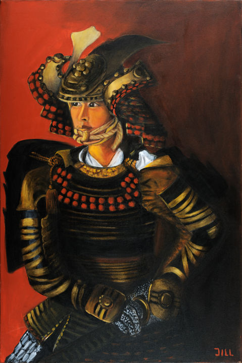 Malerei mit dem Titel "Samouraï" von Jill Bordes, Original-Kunstwerk, Öl