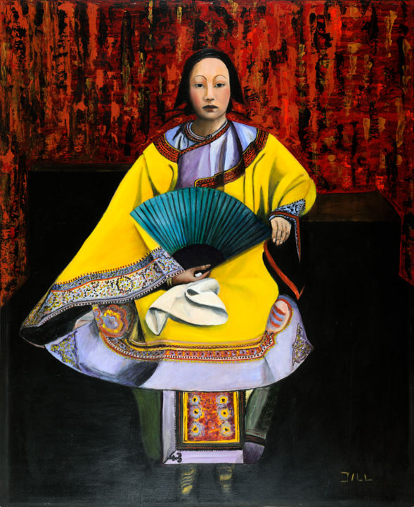 Painting titled "Chinoise" by Jill Bordes, Original Artwork, Oil