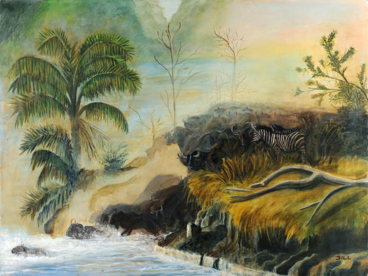 Pintura titulada "Le passage du fleuve" por Jill Bordes, Obra de arte original, Oleo