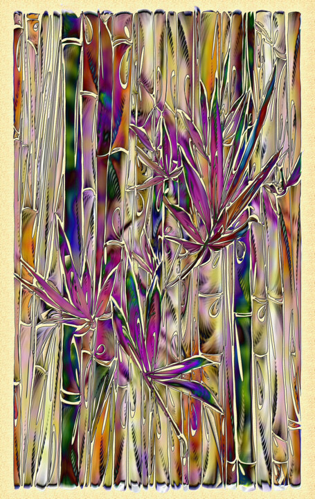Digital Arts titled "Vibrant Set Bamboo 1" by Jill Annette Johnson, Original Artwork, Digital Painting
