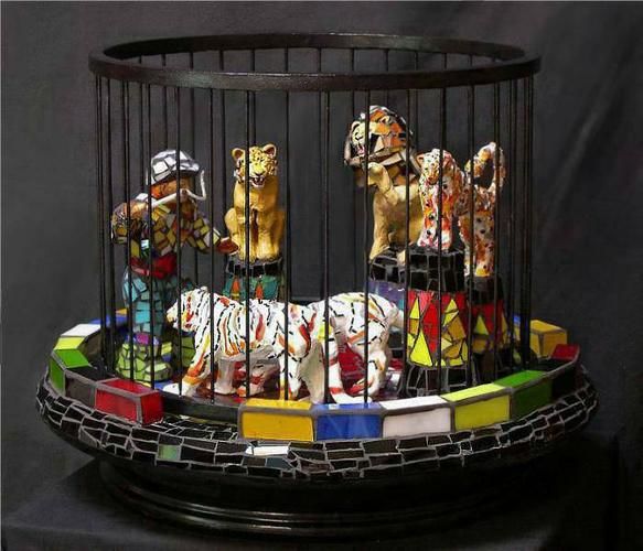 Sculpture titled "Big Cat Act" by Jill Nassau, Original Artwork, Ceramics