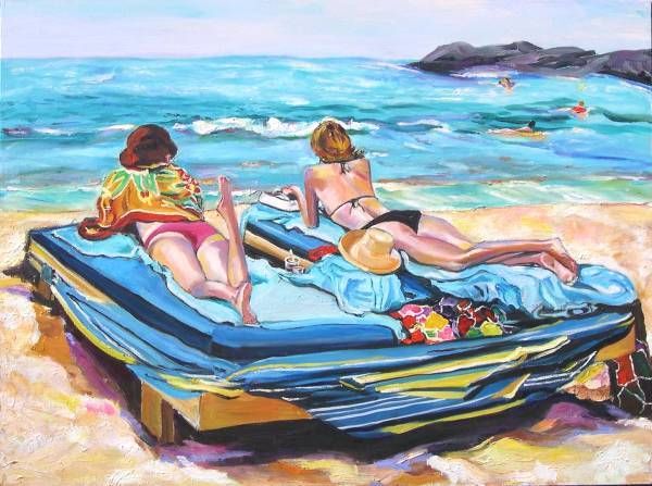 Картина под названием "Sunbathers" - Jill Nassau, Подлинное произведение искусства, Масло