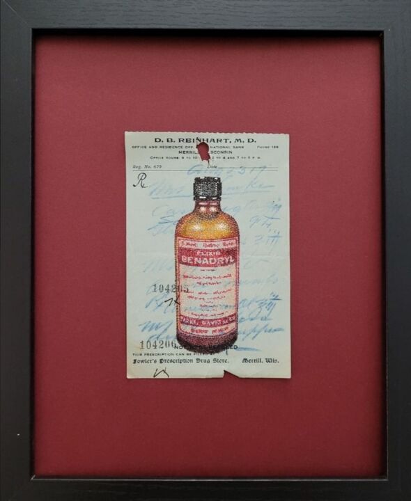 Drawing titled "Benadryl" by Jim Haller, Original Artwork, Ink Mounted on Other rigid panel