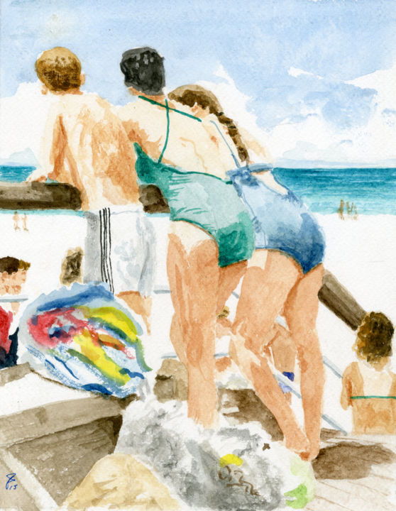 Painting titled "Jones Beach - 12" by Jim Fischer, Original Artwork, Watercolor
