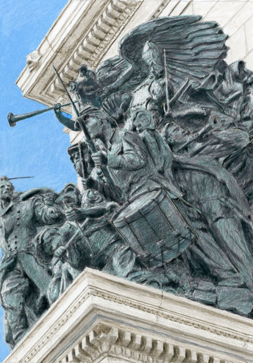 Painting titled "Army Statue, Grand…" by Jim Fischer, Original Artwork, Conté