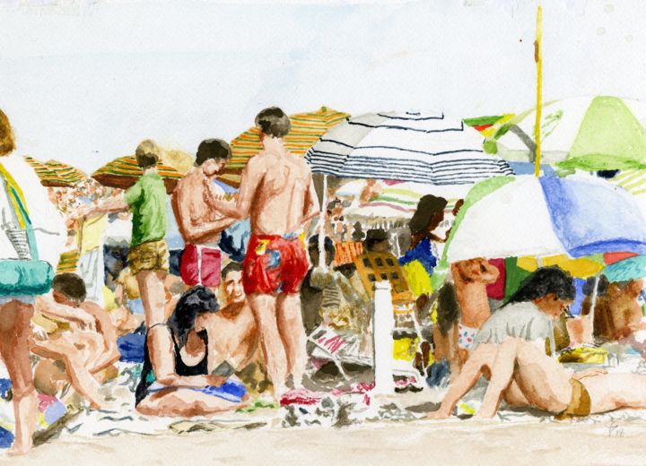 Картина под названием "Jones Beach - 13" - Jim Fischer, Подлинное произведение искусства, Акварель