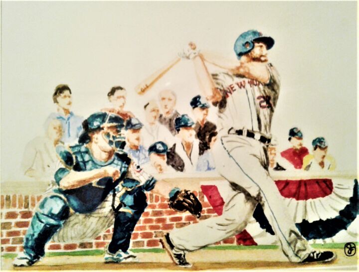 Painting titled "Home Run" by Jim Fischer, Original Artwork, Watercolor
