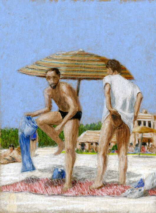 Painting titled "Jones Beach 20" by Jim Fischer, Original Artwork, Conté