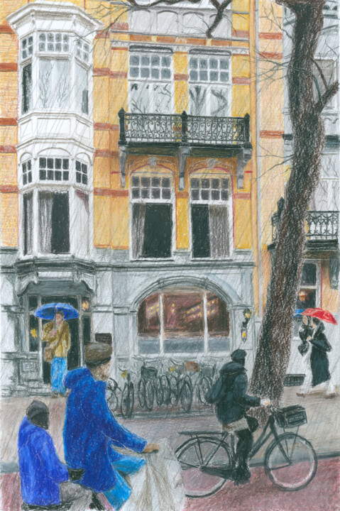Painting titled "Jan Luyken Hotel" by Jim Fischer, Original Artwork, Conté