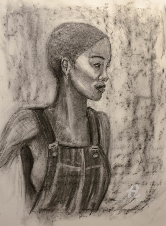 Drawing titled "Portrait fusain" by Jimmy Le Clec'H, Original Artwork, Charcoal