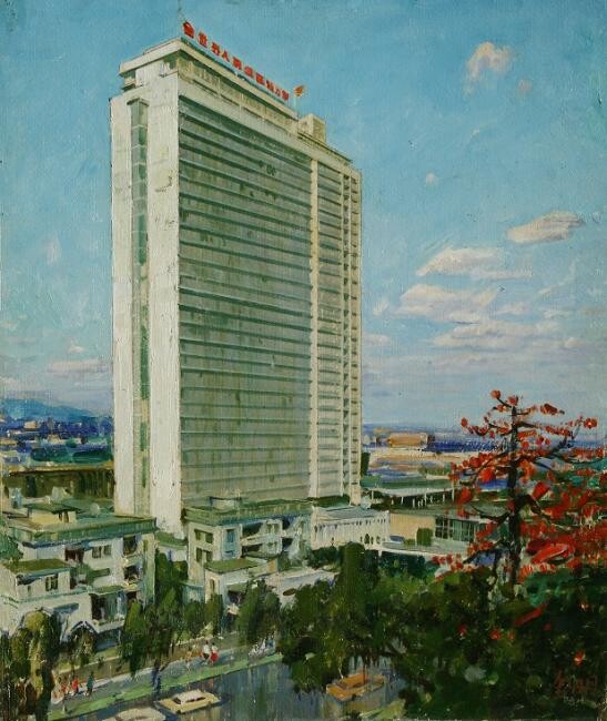 Painting titled "Baiyun Hotel: Talle…" by Jin Ming Li, Original Artwork, Oil