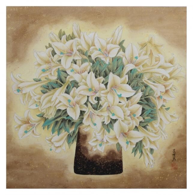 Malarstwo zatytułowany „Flowers” autorstwa Jin, Oryginalna praca, Olej