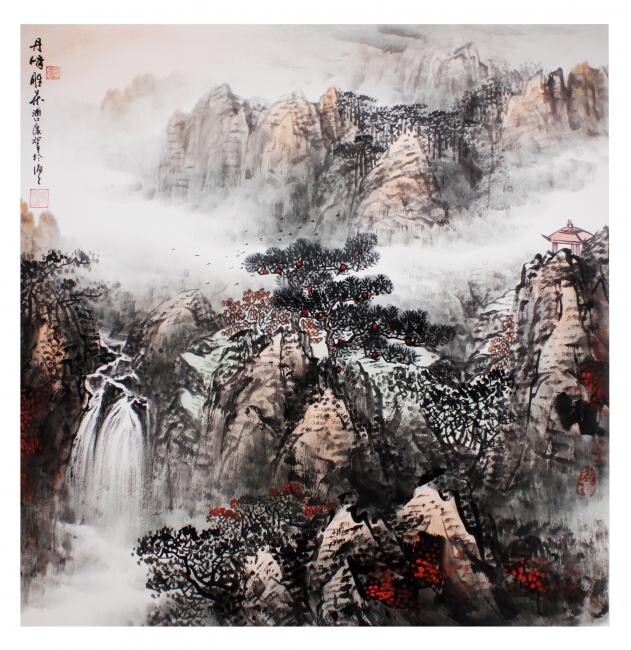 Malarstwo zatytułowany „Red Peak” autorstwa Jin, Oryginalna praca, Olej