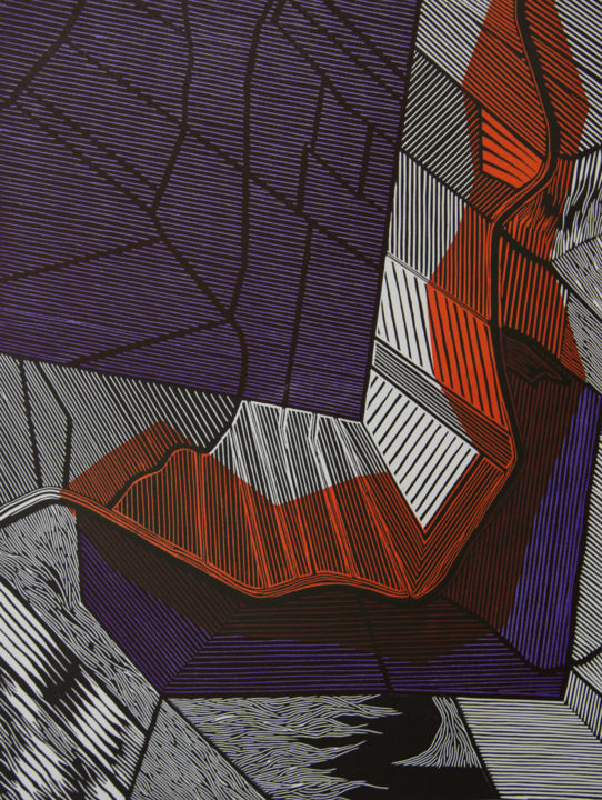 Druckgrafik mit dem Titel "19-02-04 1 VOLS - E…" von Jina Nebe, Original-Kunstwerk, Linoldrucke