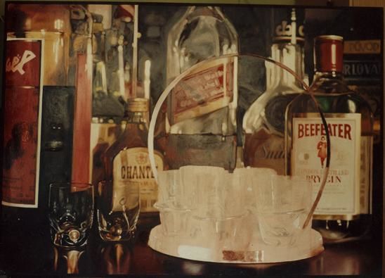 Painting titled "Bottles" by Jindra, Original Artwork, Oil