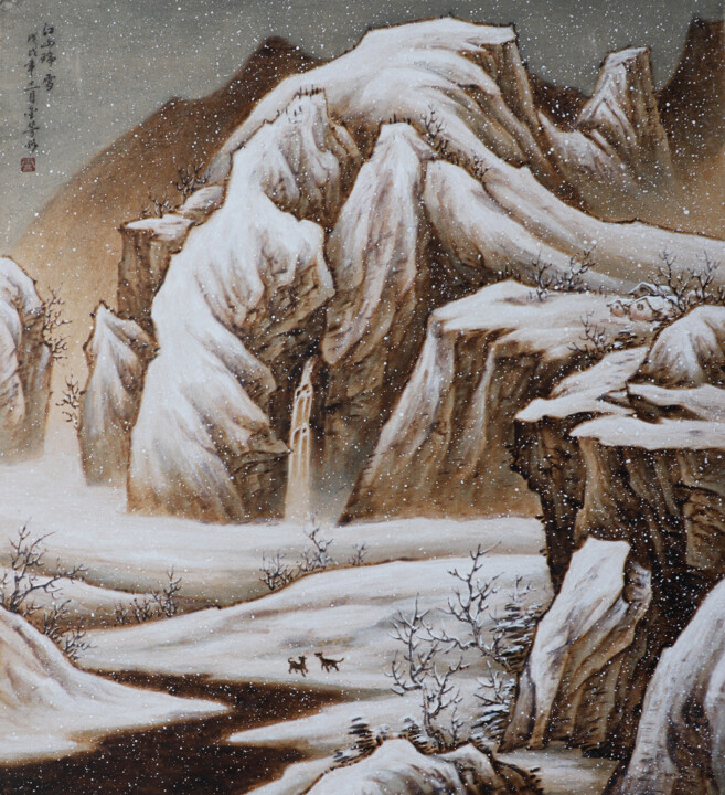 Painting titled "江山瑞雪" by Jinfang Lu, Original Artwork, Pigments