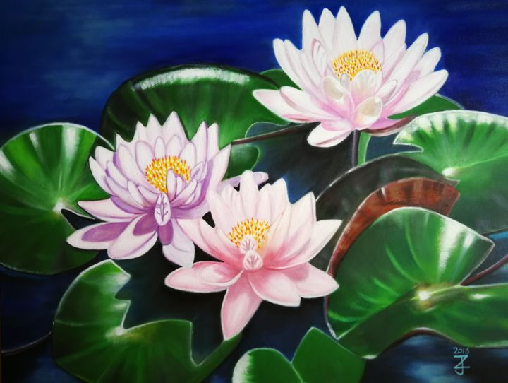 Painting titled "Water lily" by Jean Zhang, Original Artwork, Pigments