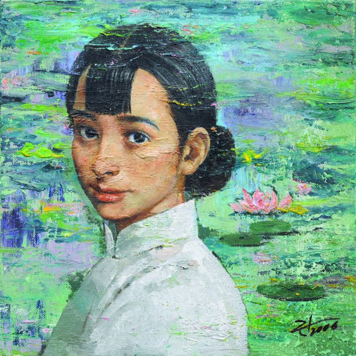Painting titled "Lotusa" by Jinzuo, Original Artwork, Oil