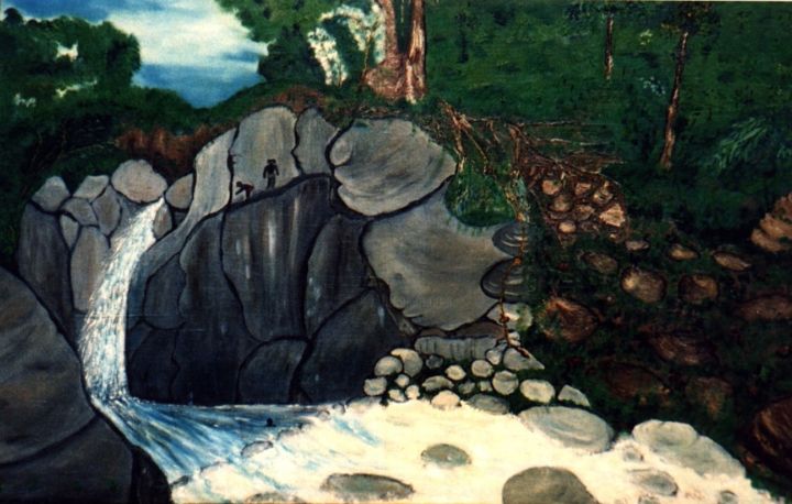 Pittura intitolato "Bassin bleu" da Jipé Fronton, Opera d'arte originale, Carbone