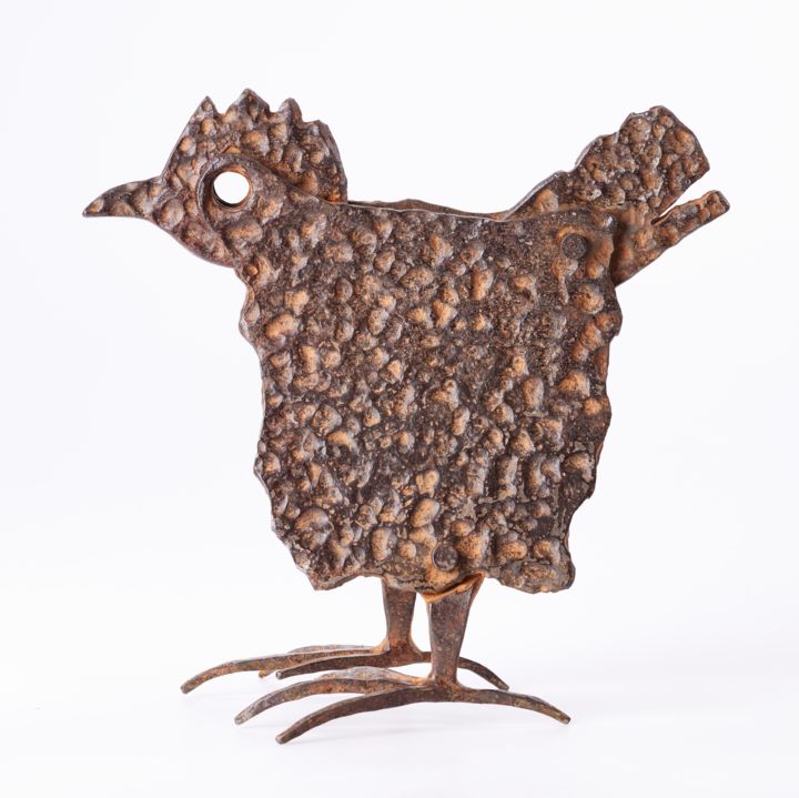 Sculpture titled "Hen I." by Jiri Genov, Original Artwork, Metals