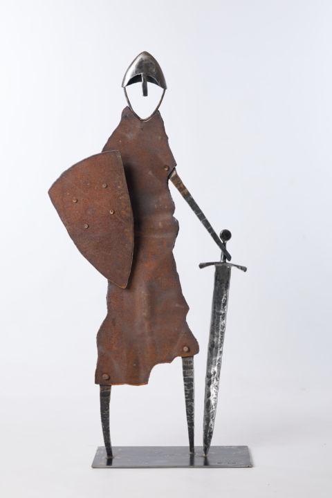 Sculptuur getiteld "Knight on Guard" door Jiri Genov, Origineel Kunstwerk, Metalen
