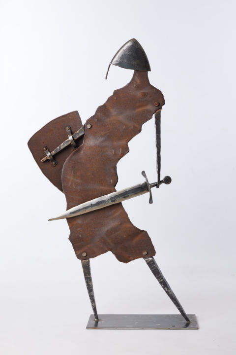 Sculpture titled "Knight Defender" by Jiri Genov, Original Artwork, Metals