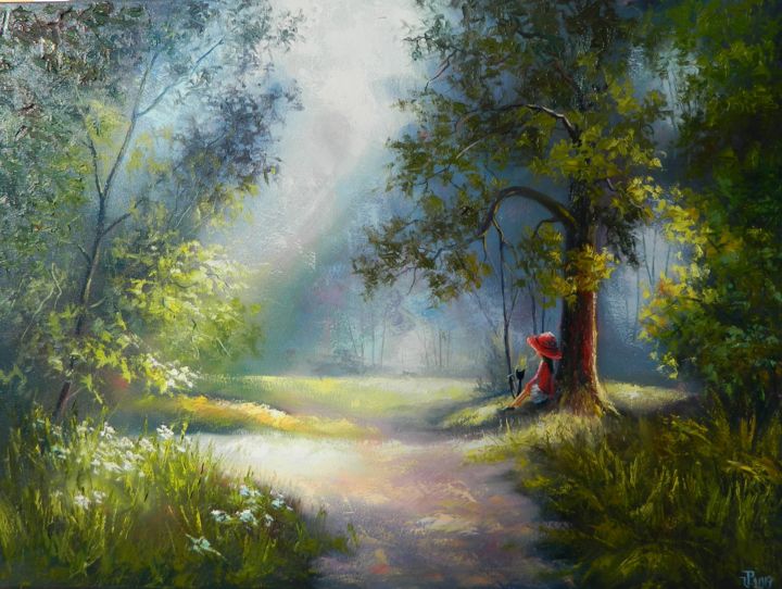 Painting titled "REST IN FOREST" by Jiří Petr, Original Artwork, Oil