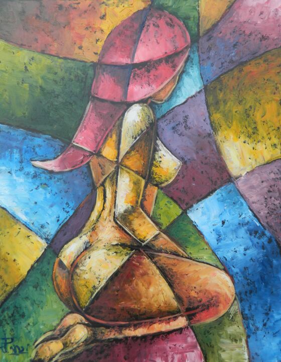 Painting titled "NUDE CUBISM PAINTING" by Jiří Petr, Original Artwork, Oil