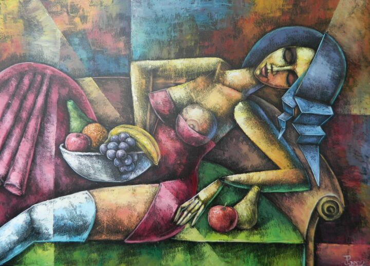 Painting titled "FRUITS LADY" by Jiří Petr, Original Artwork, Oil