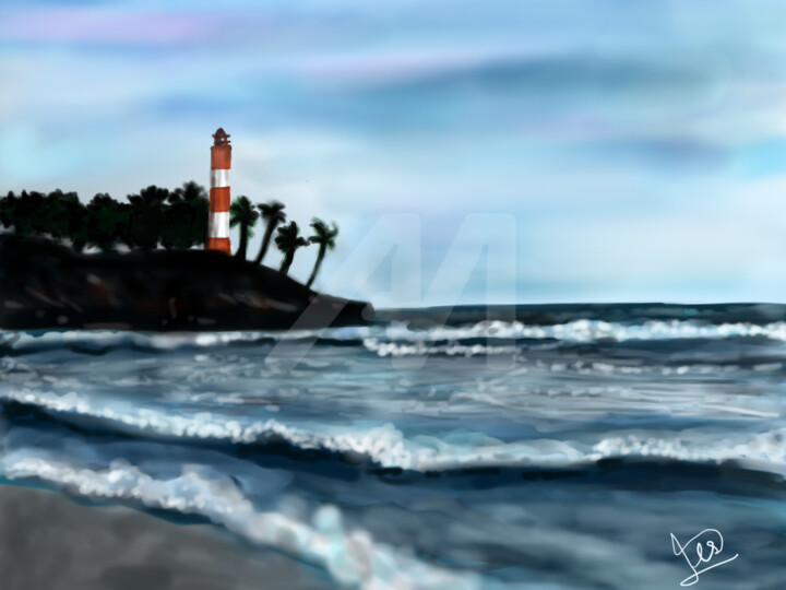 Digital Arts titled "Kovalam beach" by Jishnu Devan S Nampoothiri, Original Art, Digital Painting