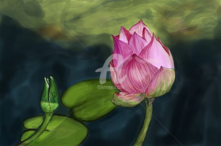 Arts numériques intitulée "Lotus , Digital Pai…" par Jishnu Devan S Nampoothiri, Œuvre d'art originale, Peinture numérique
