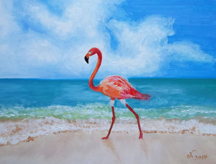 Painting titled "Flamingo" by Jivananda, Original Artwork, Oil