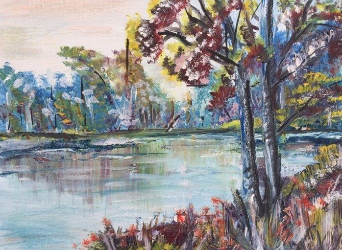 Painting titled "езеро" by Monika Beluchi, Original Artwork, Oil