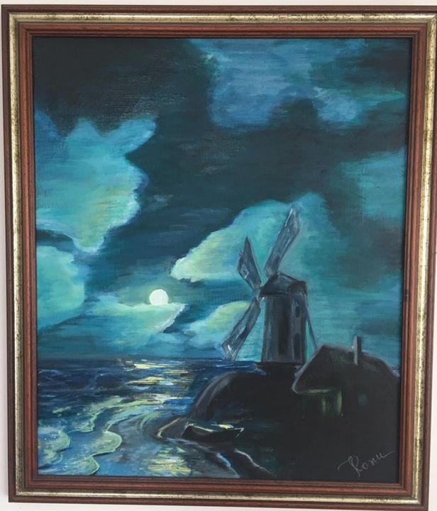 Painting titled "Лунное путeшествие" by Monika Beluchi, Original Artwork, Oil
