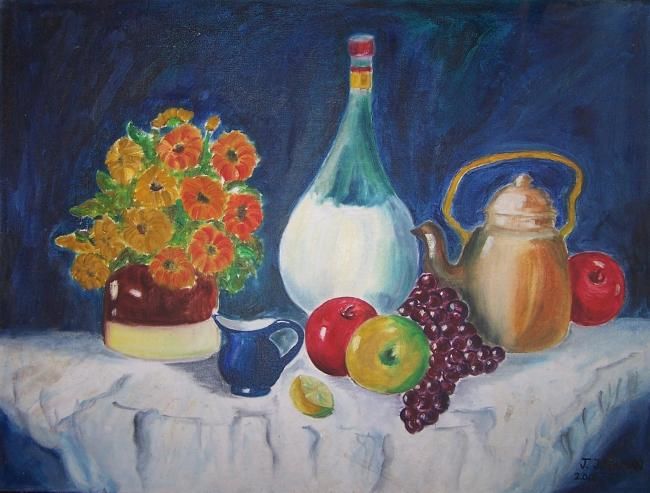 Painting titled "Tablescape" by J.J, Original Artwork