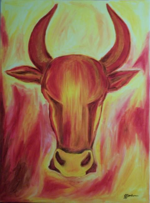 Painting titled "A Bull in Orangesca…" by J.J, Original Artwork