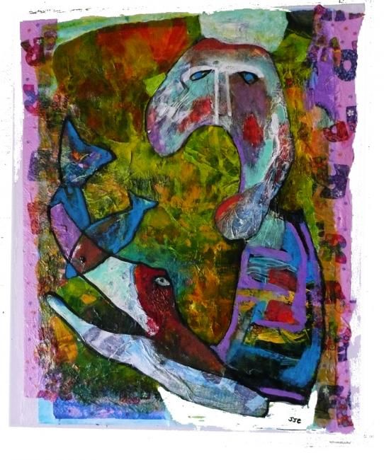 Painting titled "le clown triste et…" by Jean-Jacques Corriger, Original Artwork