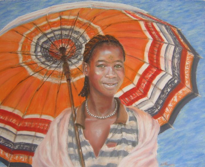 Painting titled "Ethiopienne à l'omb…" by Josette Francois, Original Artwork, Pastel